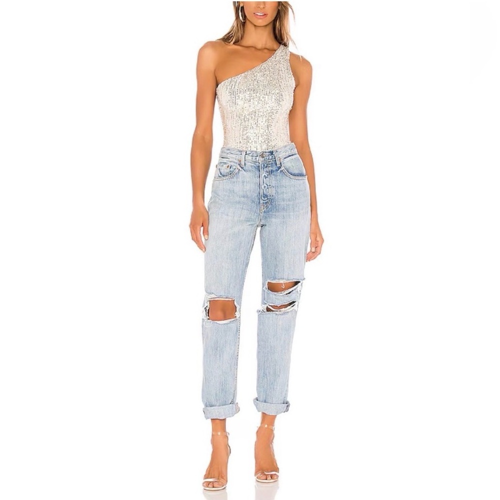 Superdown Silver Sequin One-Shoulder Bodysuit Nwt… - image 2